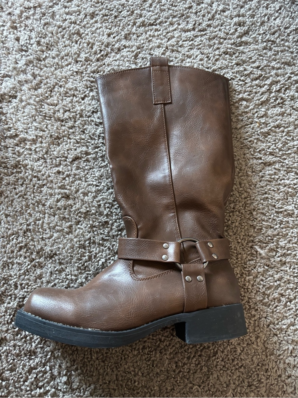 Women's Brown Mid-Calf Harness Heeled Cowboy Boot